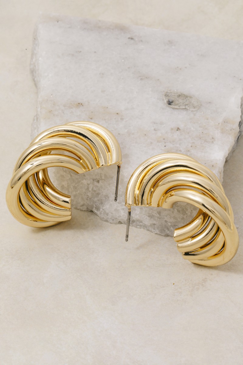 Gold Dipped 4 Tube Layered Hoop Earrings
