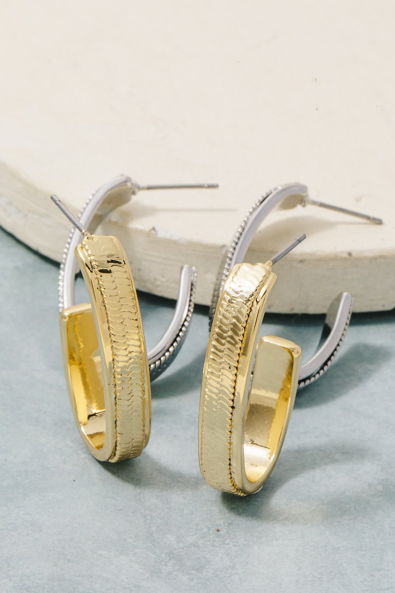 Gold Dipped Textured Oval Hoop Earrings