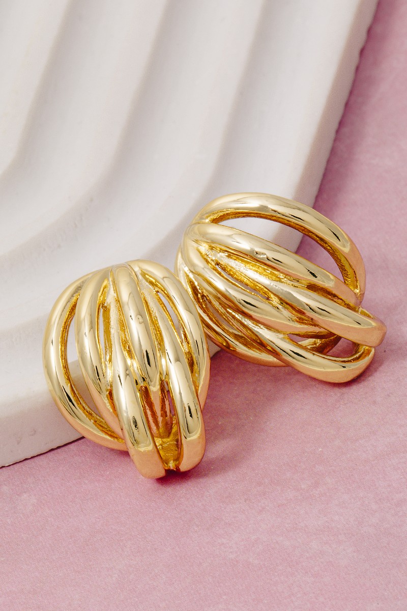 Gold Dipped Abstract Layered Stud Drop Earrings