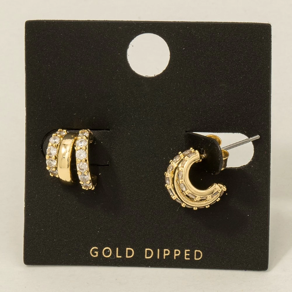 Gold Dipped Cz Pave Wide Layered Hoop Earrings