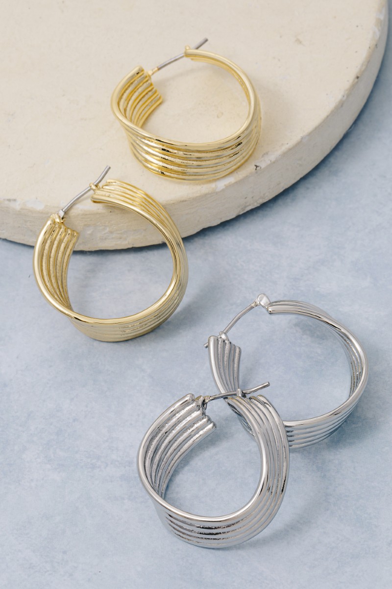 Gold Dipped 5 Row Layered Wavy Hoop Earrings