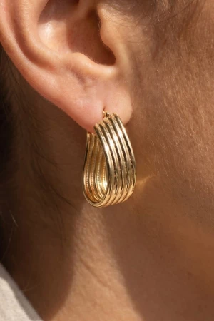 Gold Dipped 5 Row Layered Wavy Hoop Earrings