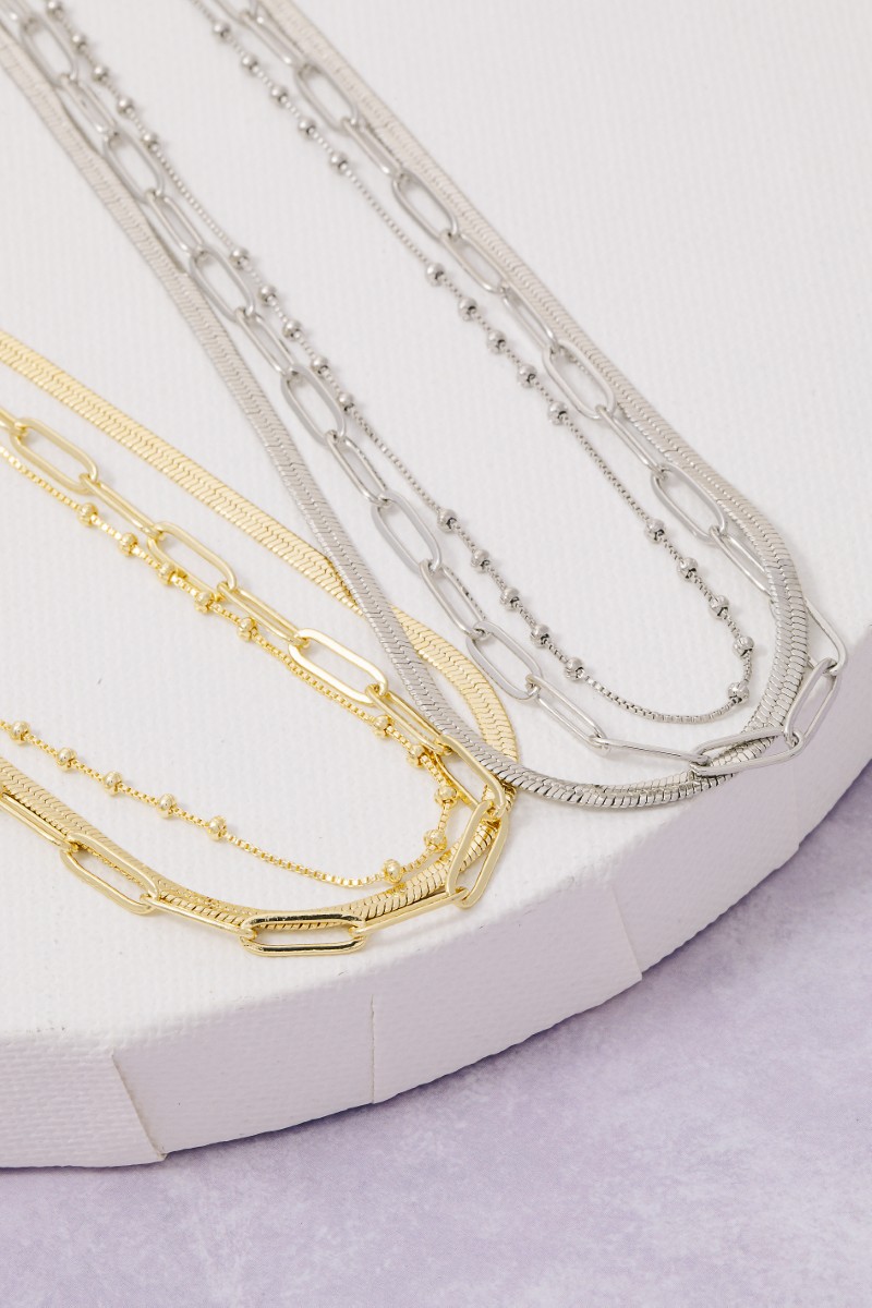 Gold Dipped Layered Mixed Chains Necklace