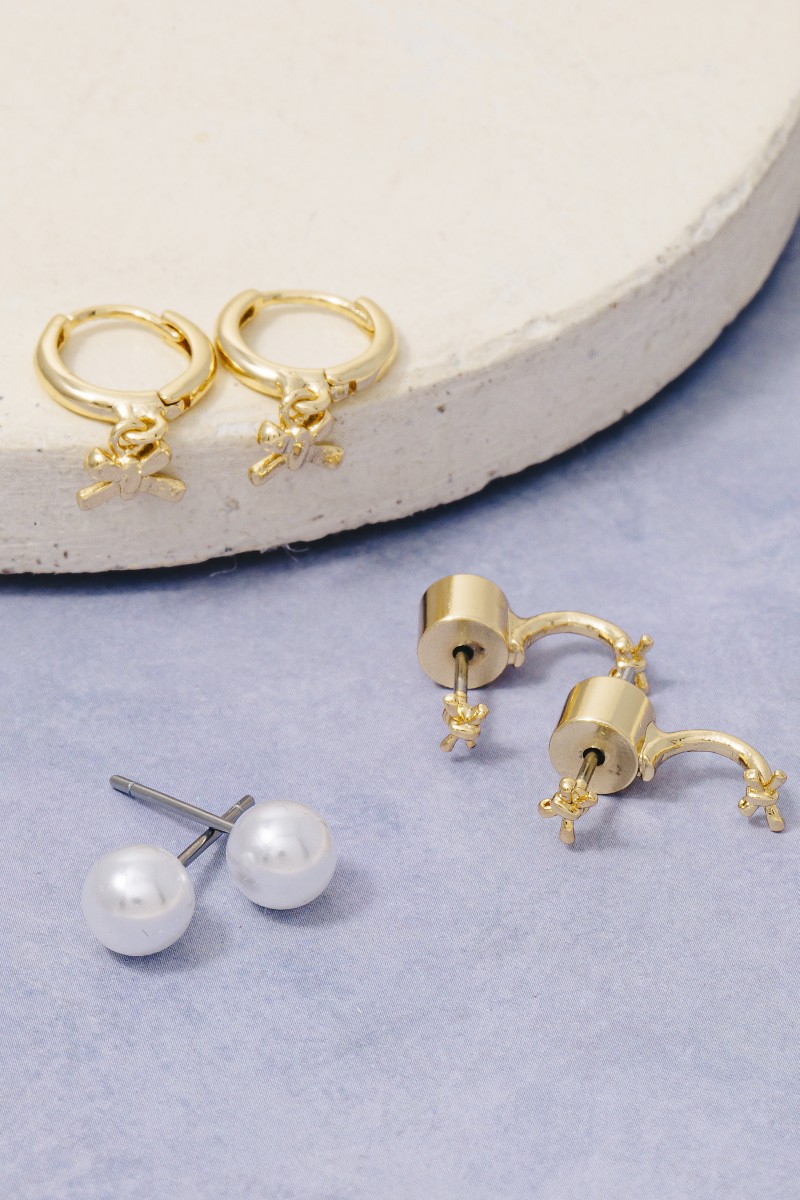 Gold Dipped Hoops And Pearl Studs Earrings Set
