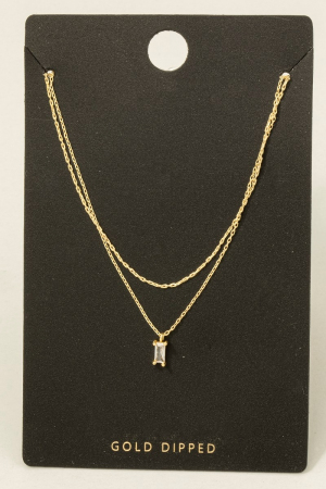Gold Dipped Cz Baguette Layered Dainty Necklace