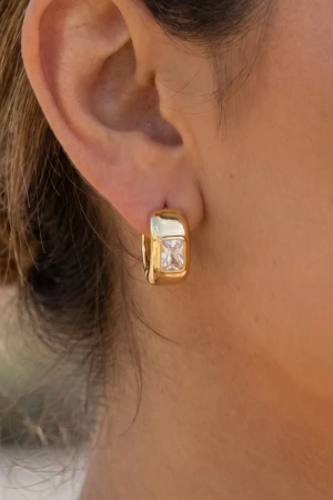 Gold Dipped Cz Baguette Wide Hinge Hoop Earrings
