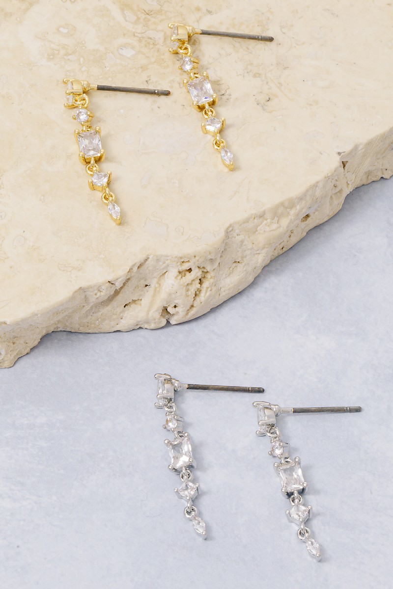 Gold Dipped Mixed Cz Chain Dangle Earrings