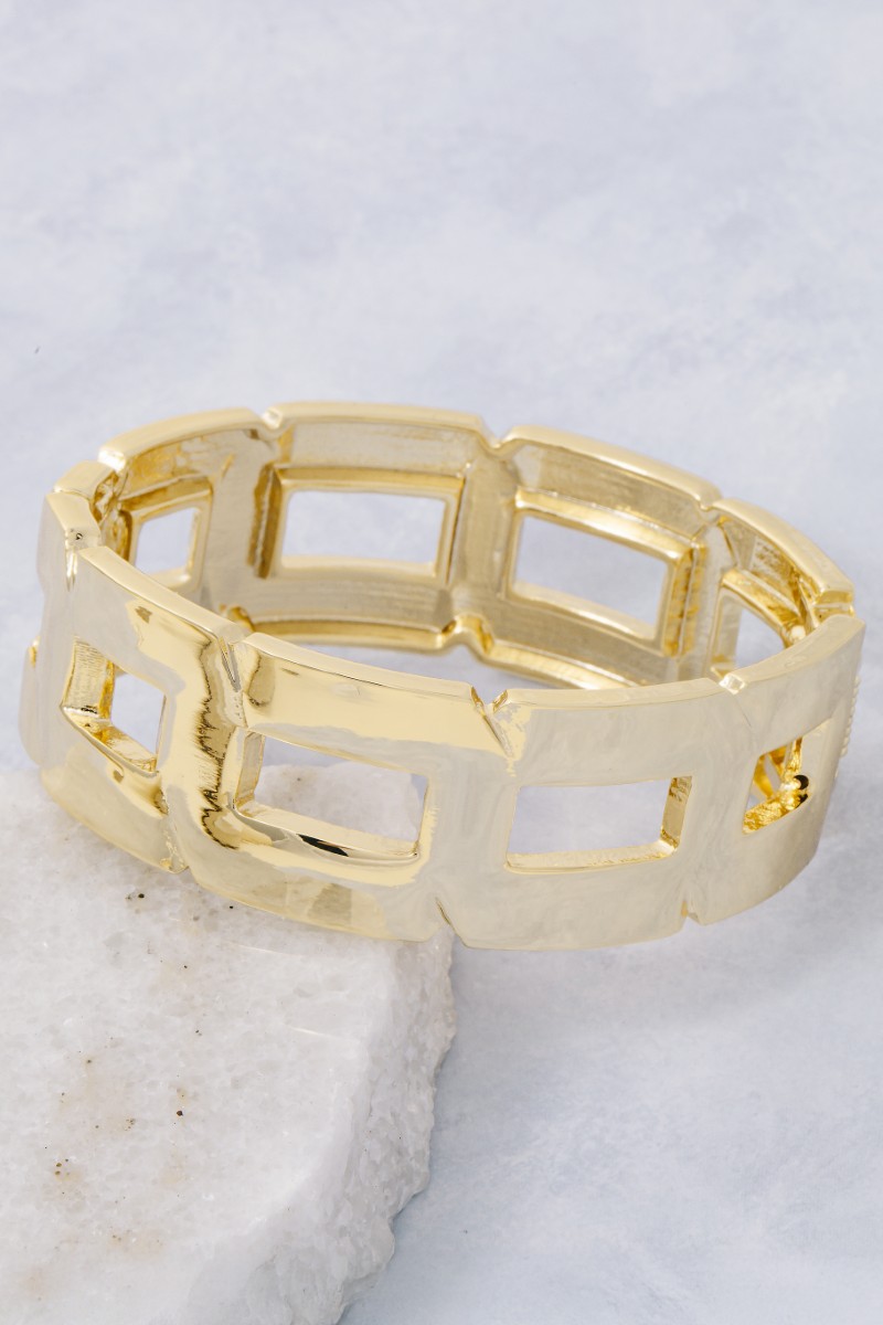 Gold Dipped Solid Square Chain Hinged Bangle Bracelet