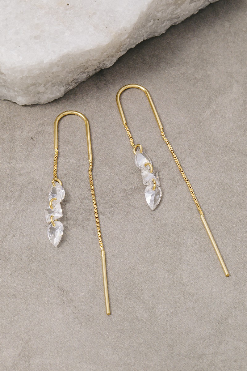 Gold Dipped Cz Gems Chain Threader Earrings