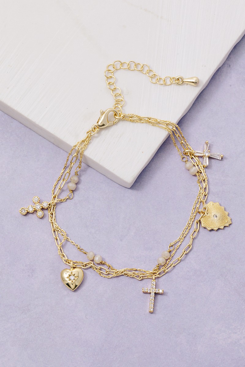 Gold Dipped Mixed Charms Dainty Chain Bracelet