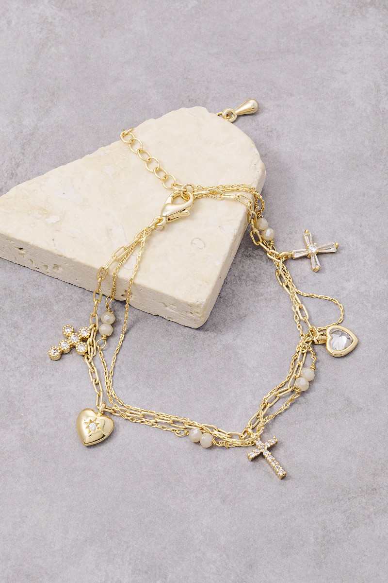 Gold Dipped Assorted Charms Dainty Chain Bracelet