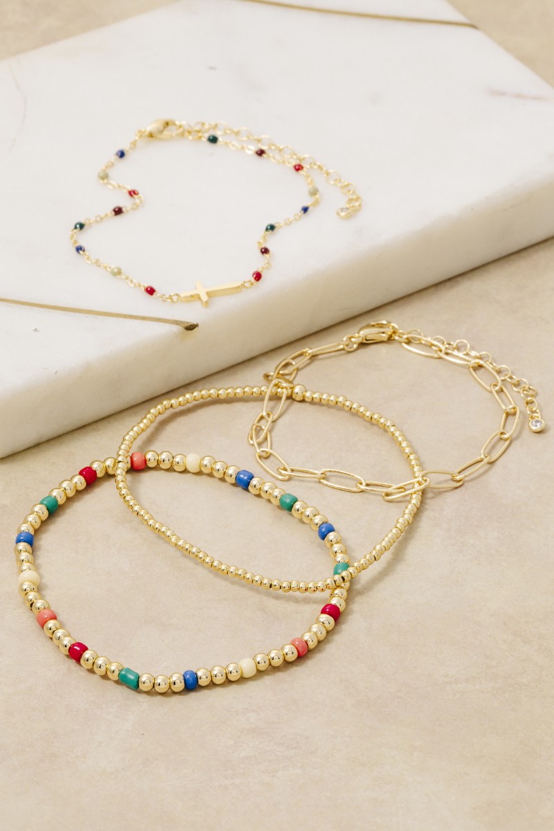 Cross Charm Mixed Beads And Chains Bracelet