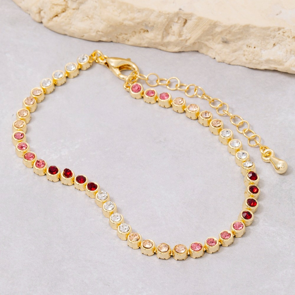 Gold Dipped Gradient Pink Tones Cz Tennis Bracelet