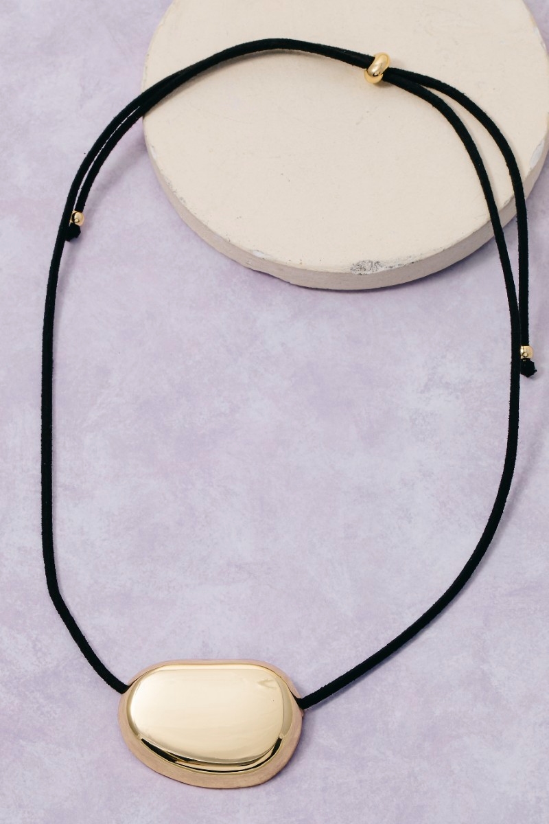 Gold Dipped Oval Pendant Corded Necklace