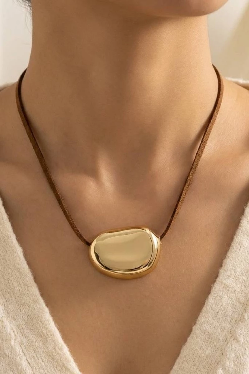 Gold Dipped Oval Pendant Corded Necklace