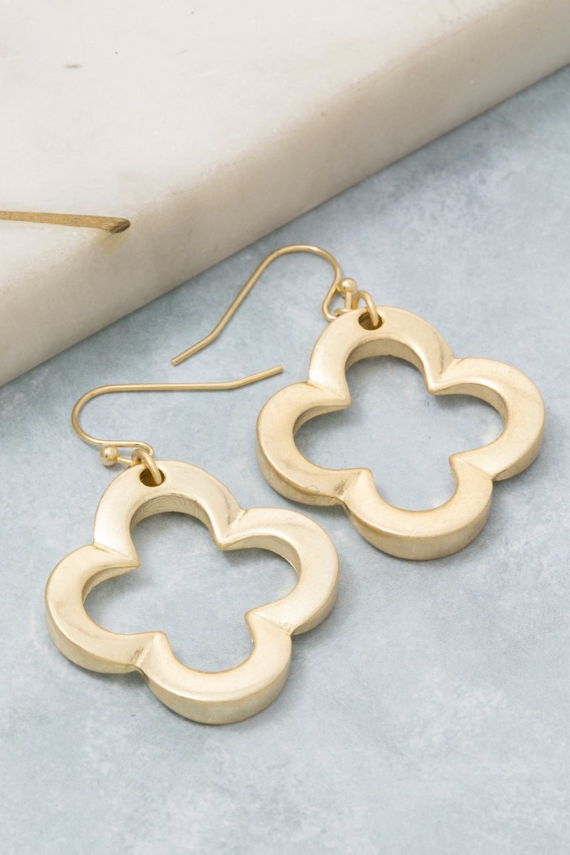 Vintage Gold Thick Clover Dangle Earrings