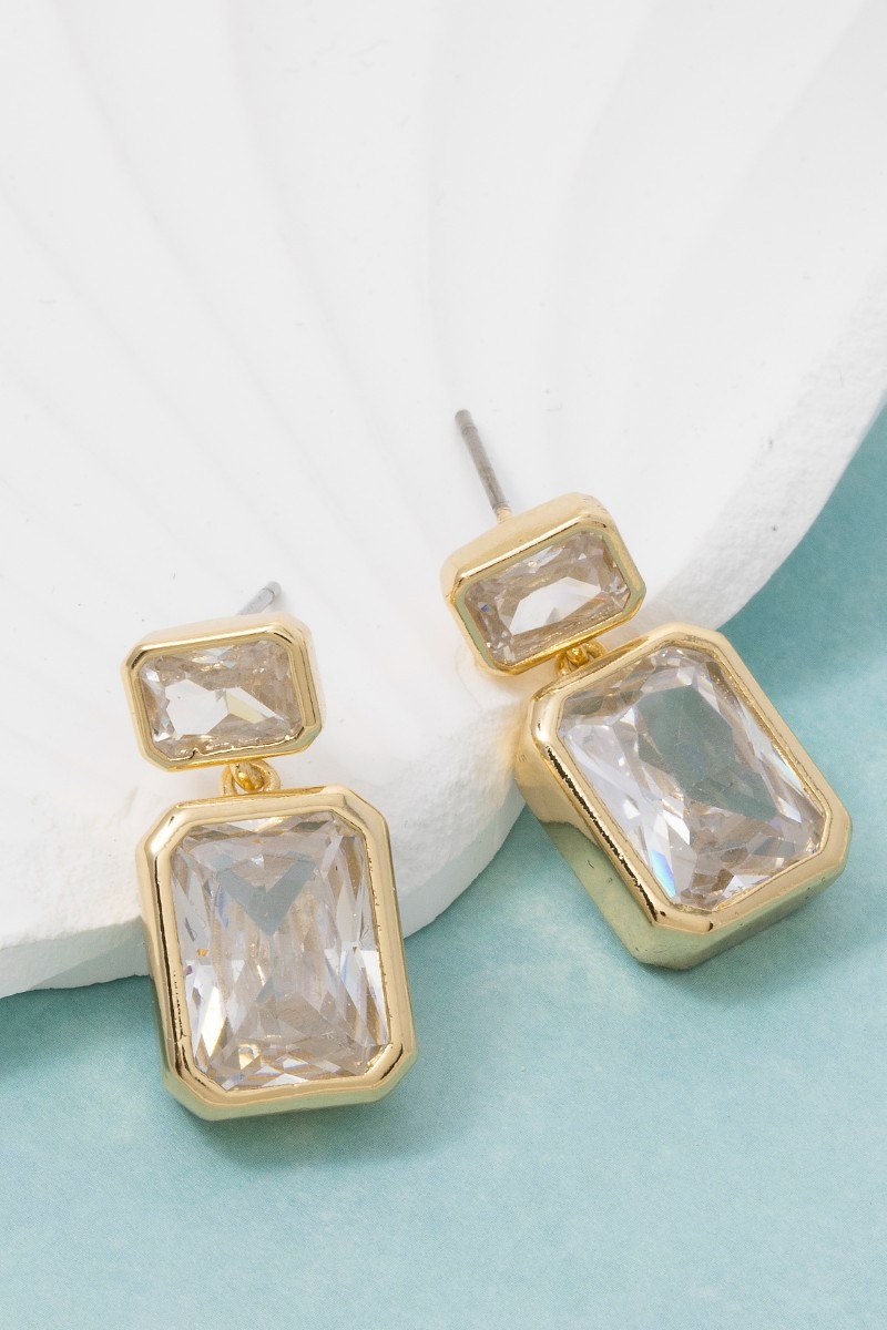 Gold Dipped Double Cz Dangle Earrings