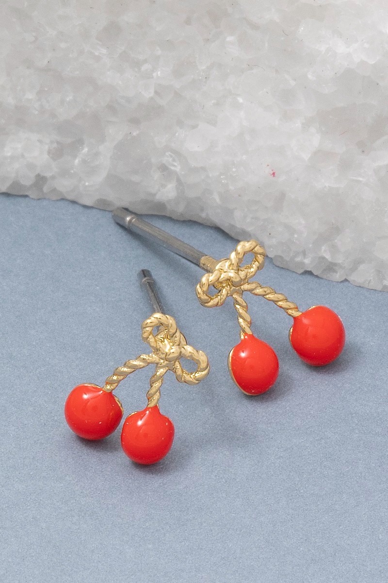 Gold Dipped Epoxy Cherry Fruit Stud Earrings