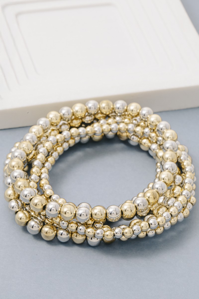 Gold And Rhodium Dipped Two Tone Beaded Bracelet Set
