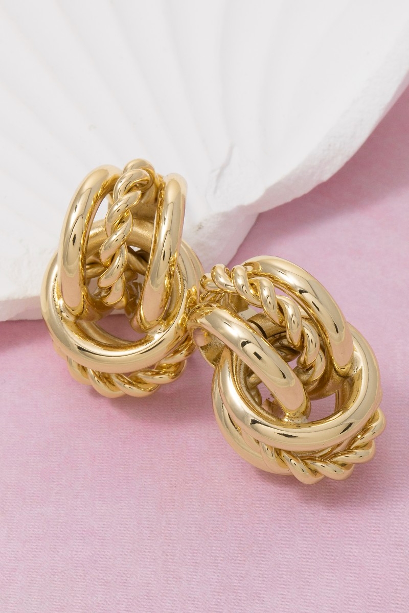 Gold Dipped Knotted Hoops Stud Earrings
