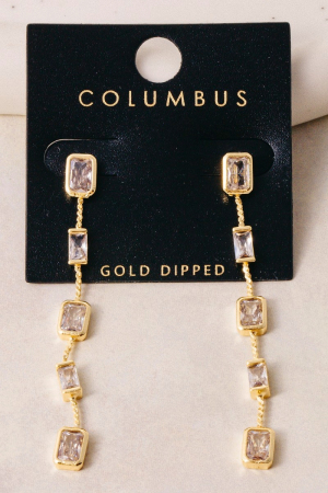 Gold Dipped Cz Baguette Chain Drop Earrings
