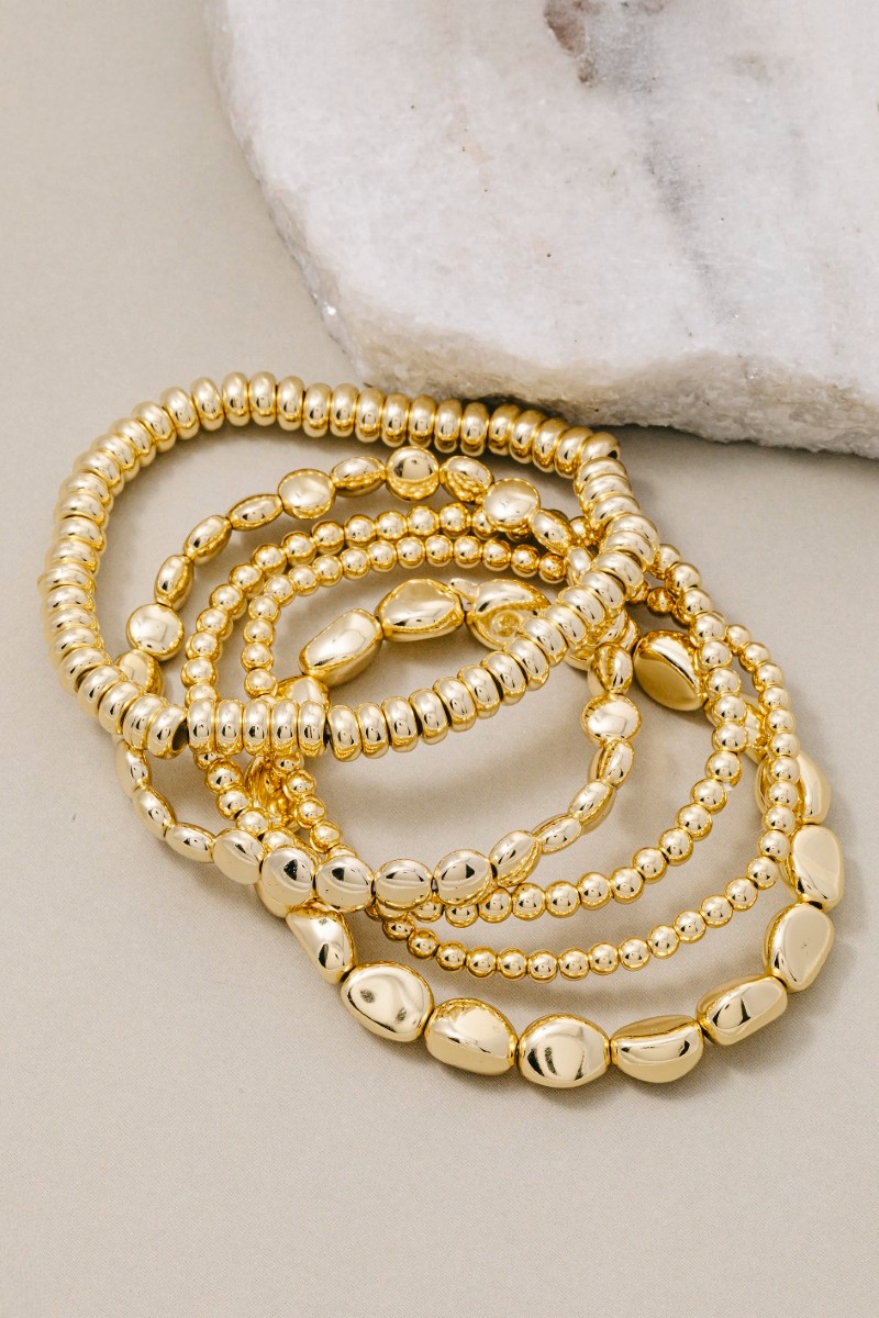 Gold Dipped Mixed Beaded Elastic Bracelet Set