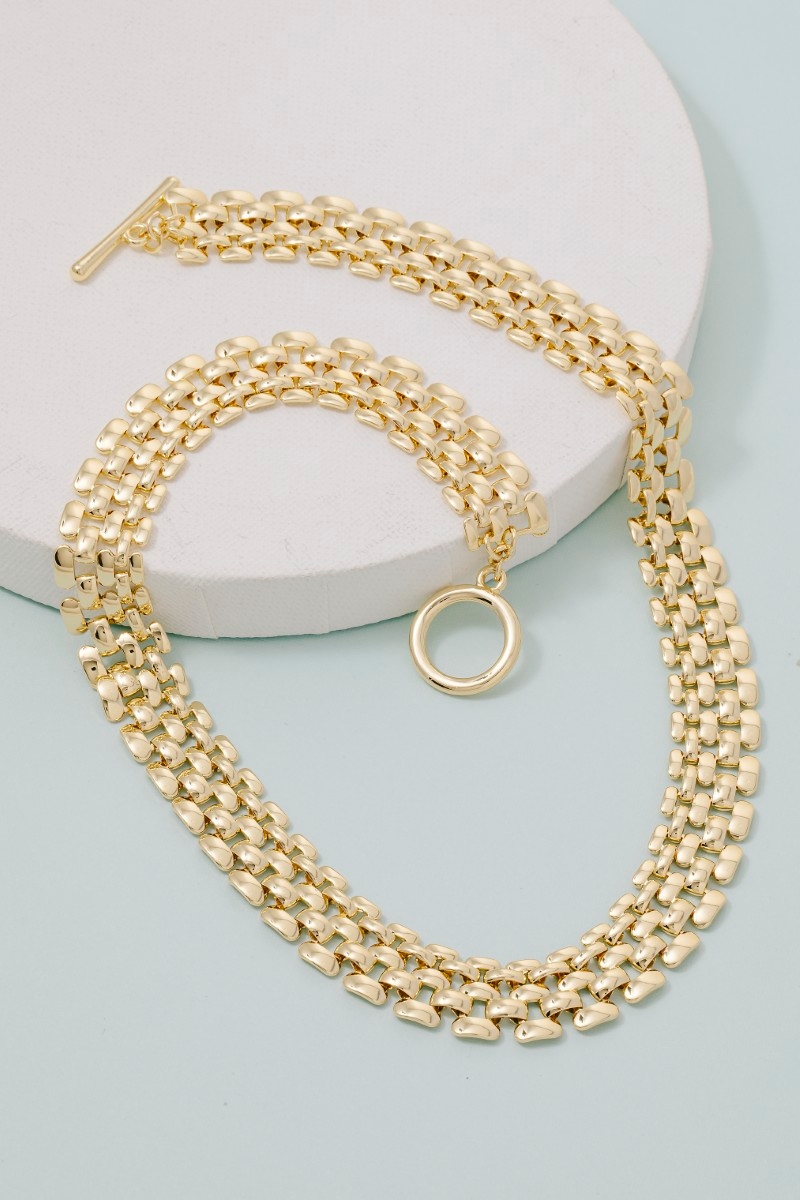 Gold Dipped Wide Watch Chain Necklace