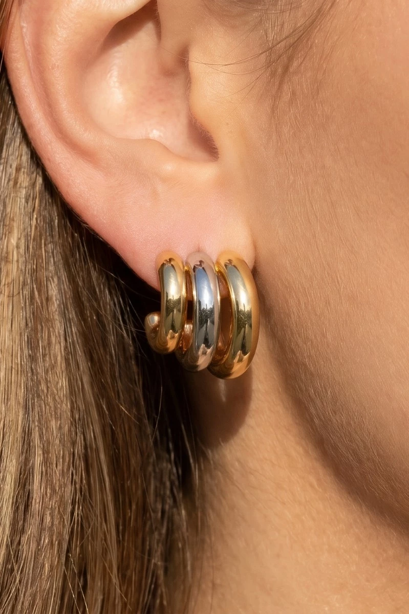 Gold Dipped Two Tone Layered Hoop Earrings
