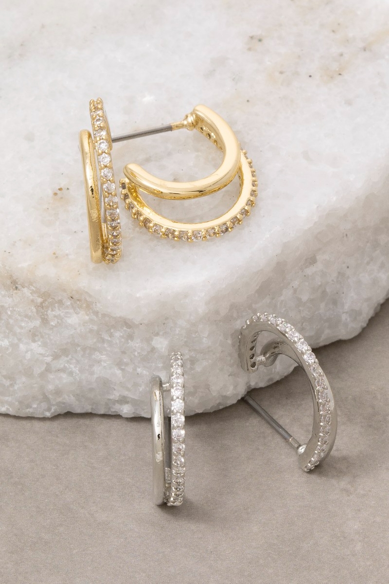 Gold Dipped Cz Double Layered Hoop Earrings