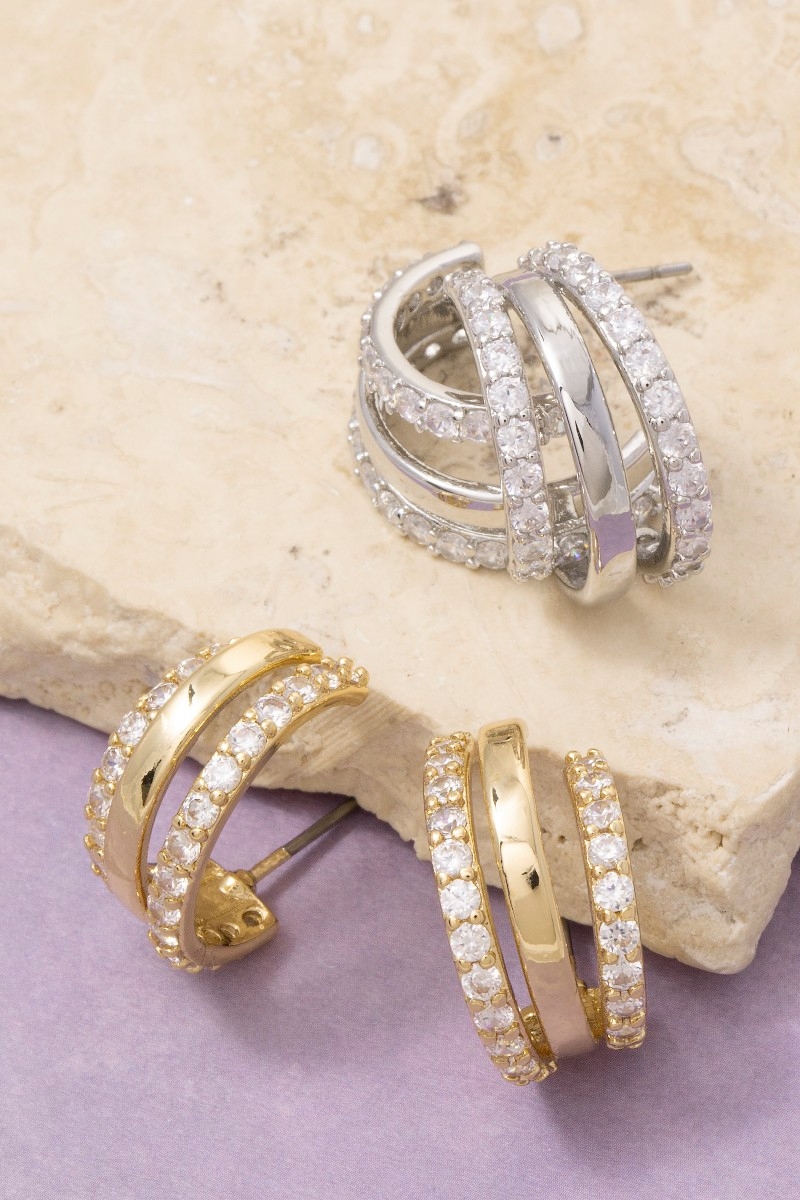 Three Layer C Hoop Cz Earrings