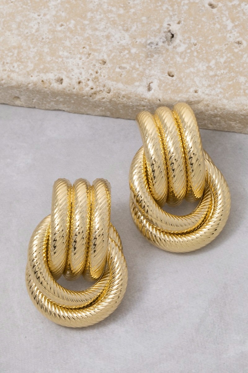 Gold Dipped Textured Layered Knocker Drop Earrings