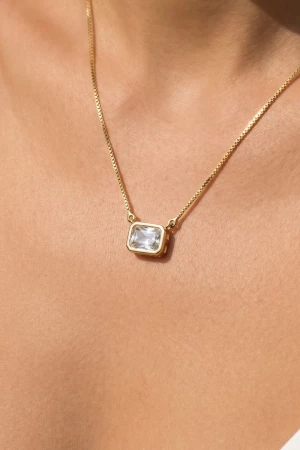 Gold Dipped Cz Baguette Pendant Necklace