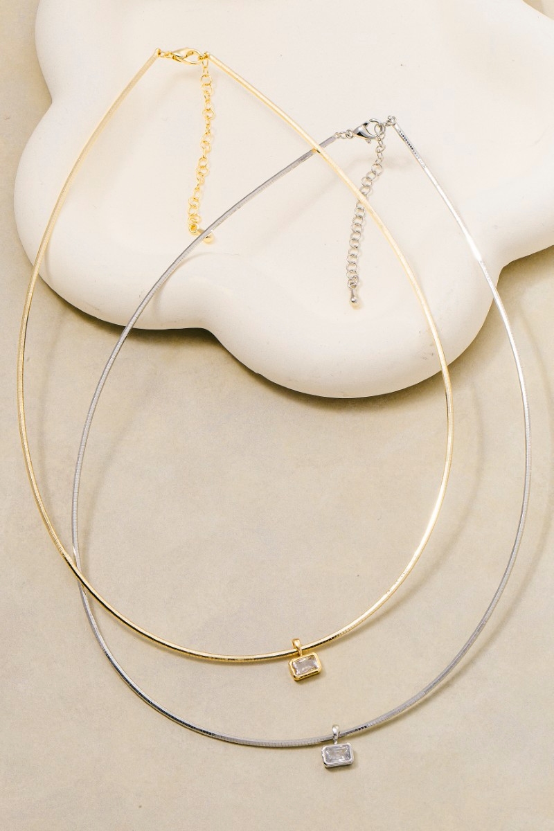 Gold Dipped Cz Baguette Pendant Choker Necklace