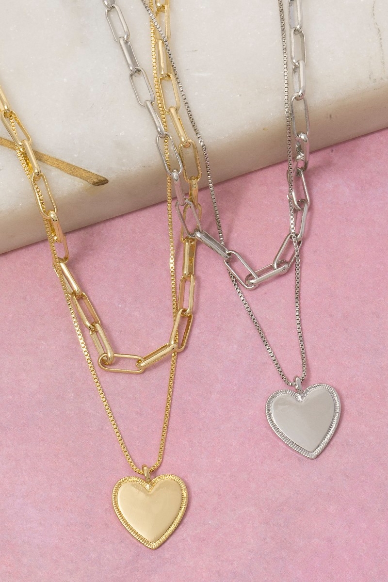 Gold Dipped Heart Pendant Chain Layered Necklace