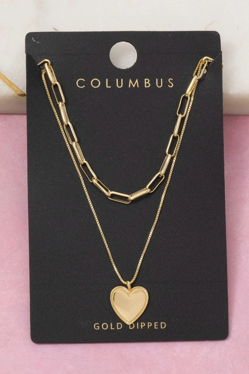 Gold Dipped Heart Pendant Chain Layered Necklace