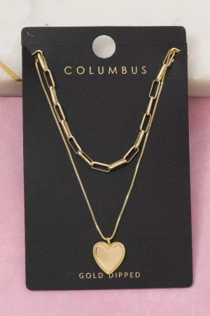 Gold Dipped Heart Pendant Chain Layered Necklace