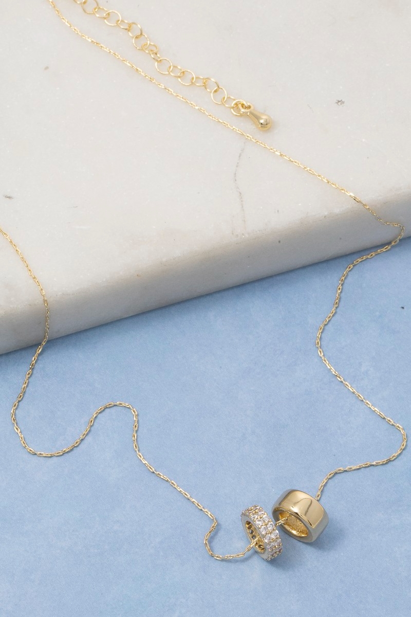 Gold Dipped Cz Double Hoop Pendants Necklace