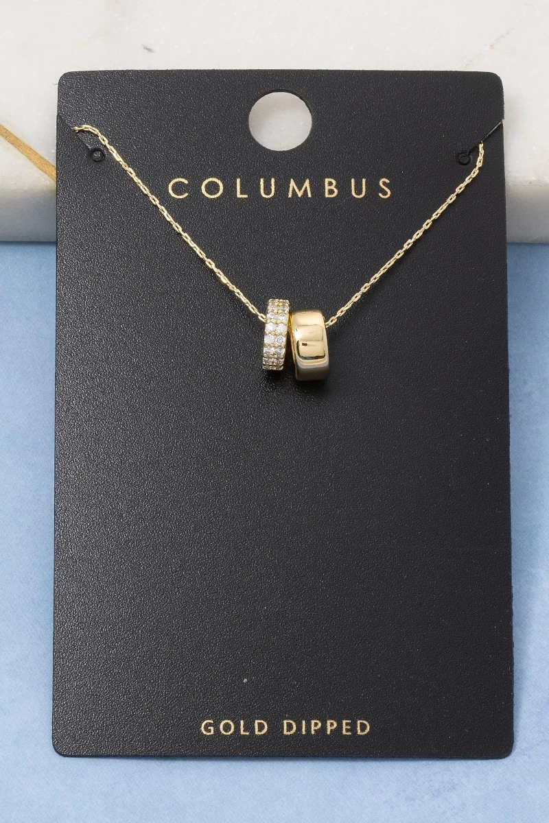 Pave Cz Double Ring Slider Necklace
