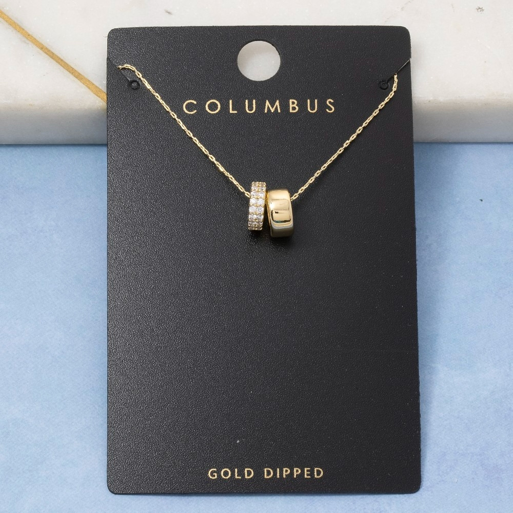Gold Dipped Cz Double Hoop Pendants Necklace
