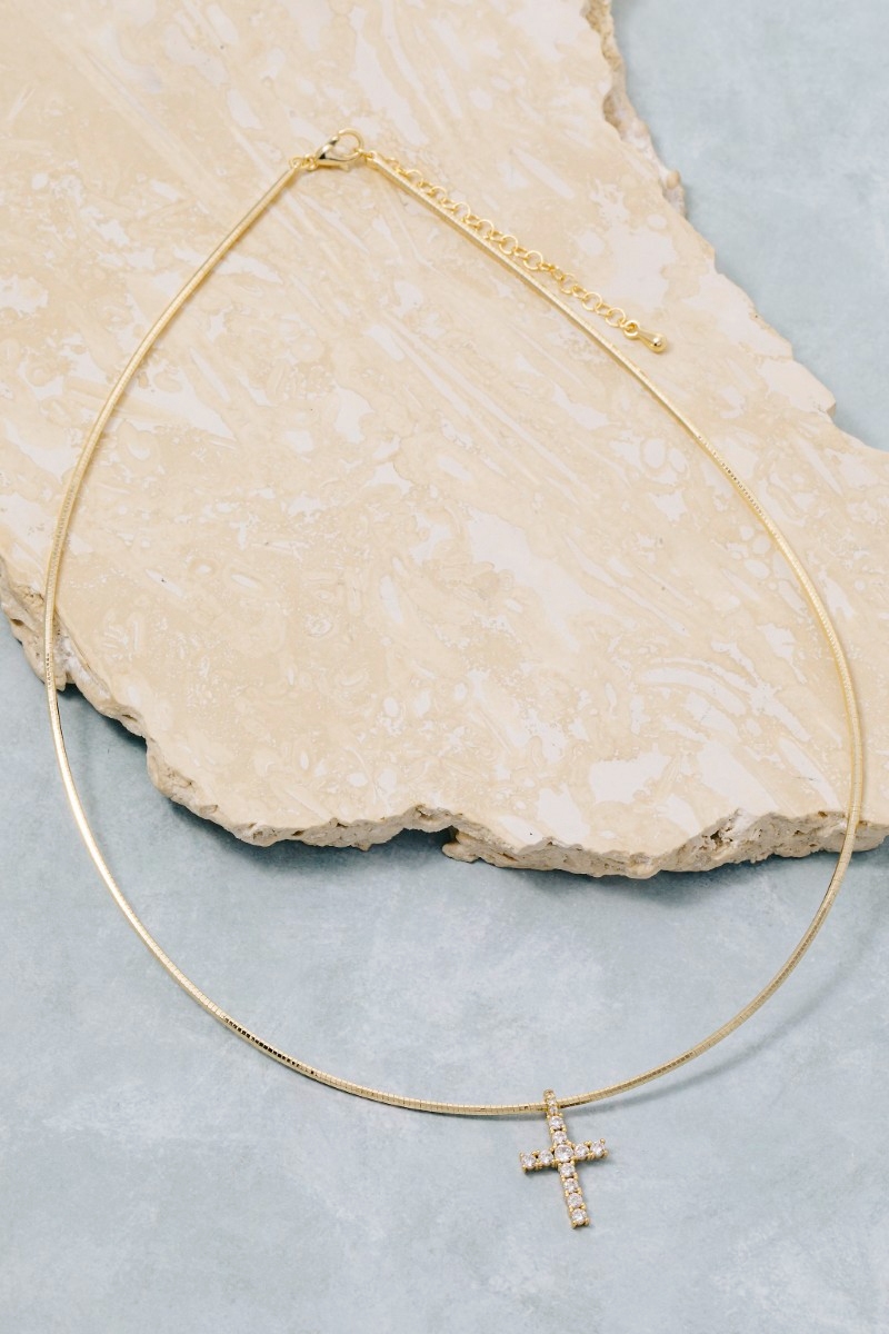 Gold Dipped Cz Cross Pendant Necklace