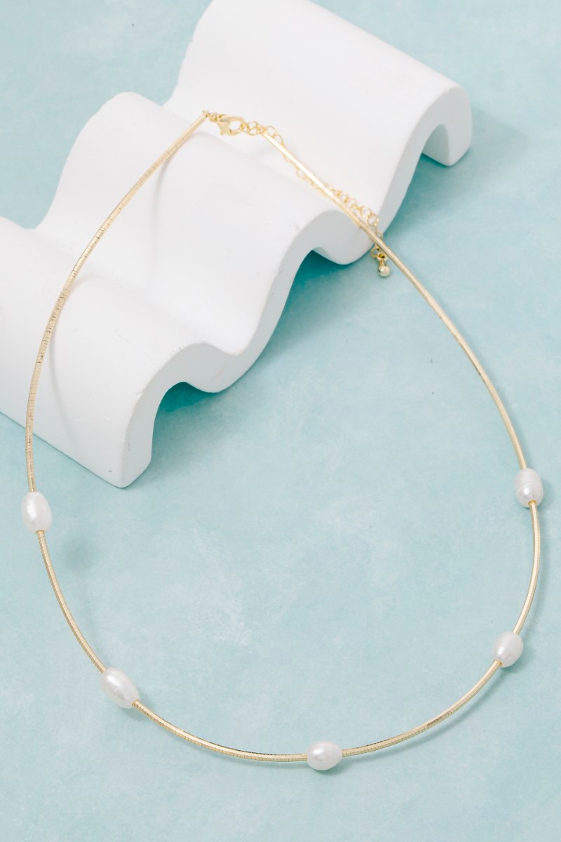 Gold Dipped Pearl Station Necklace