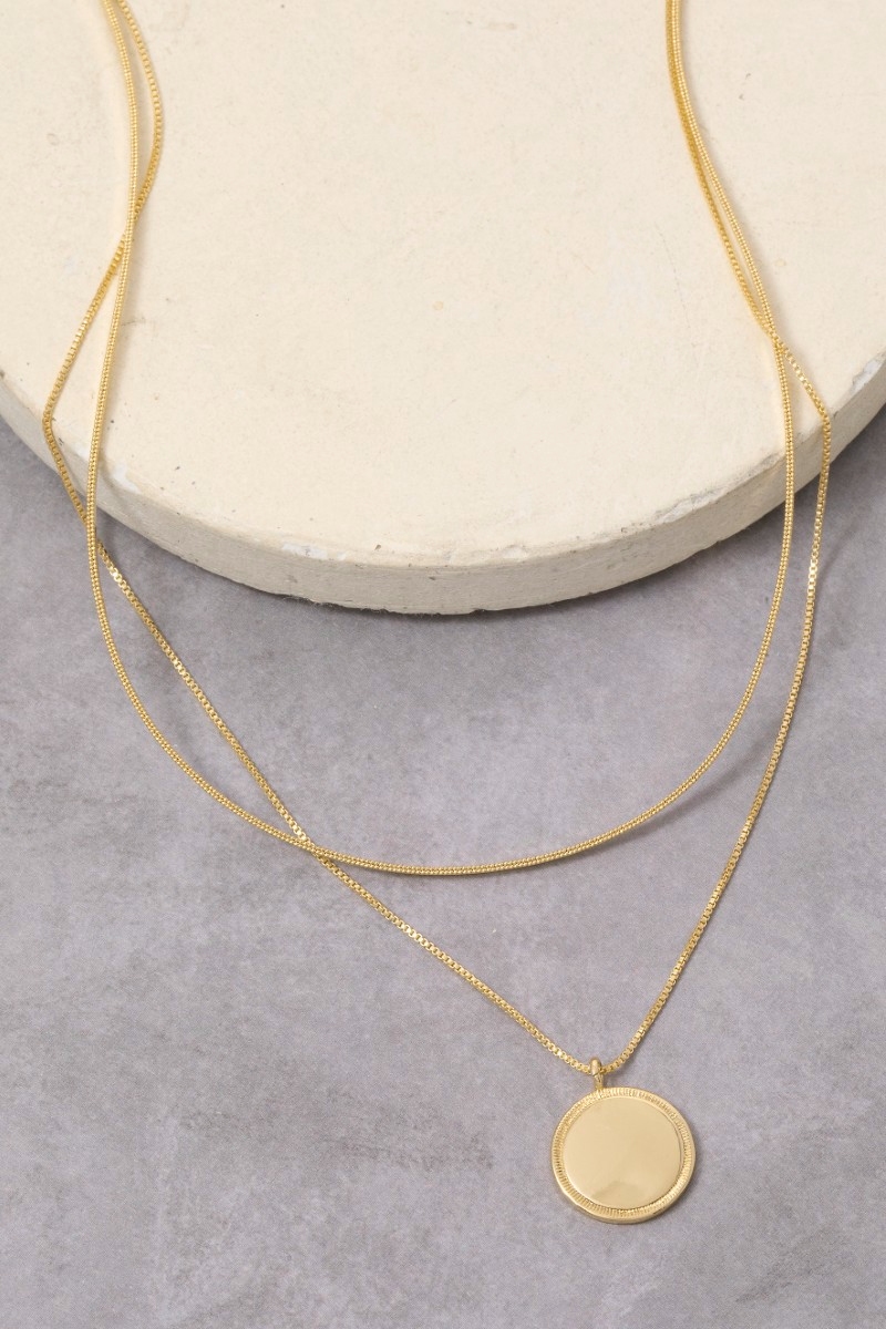 Gold Dipped Layered Coin Pendant Necklace