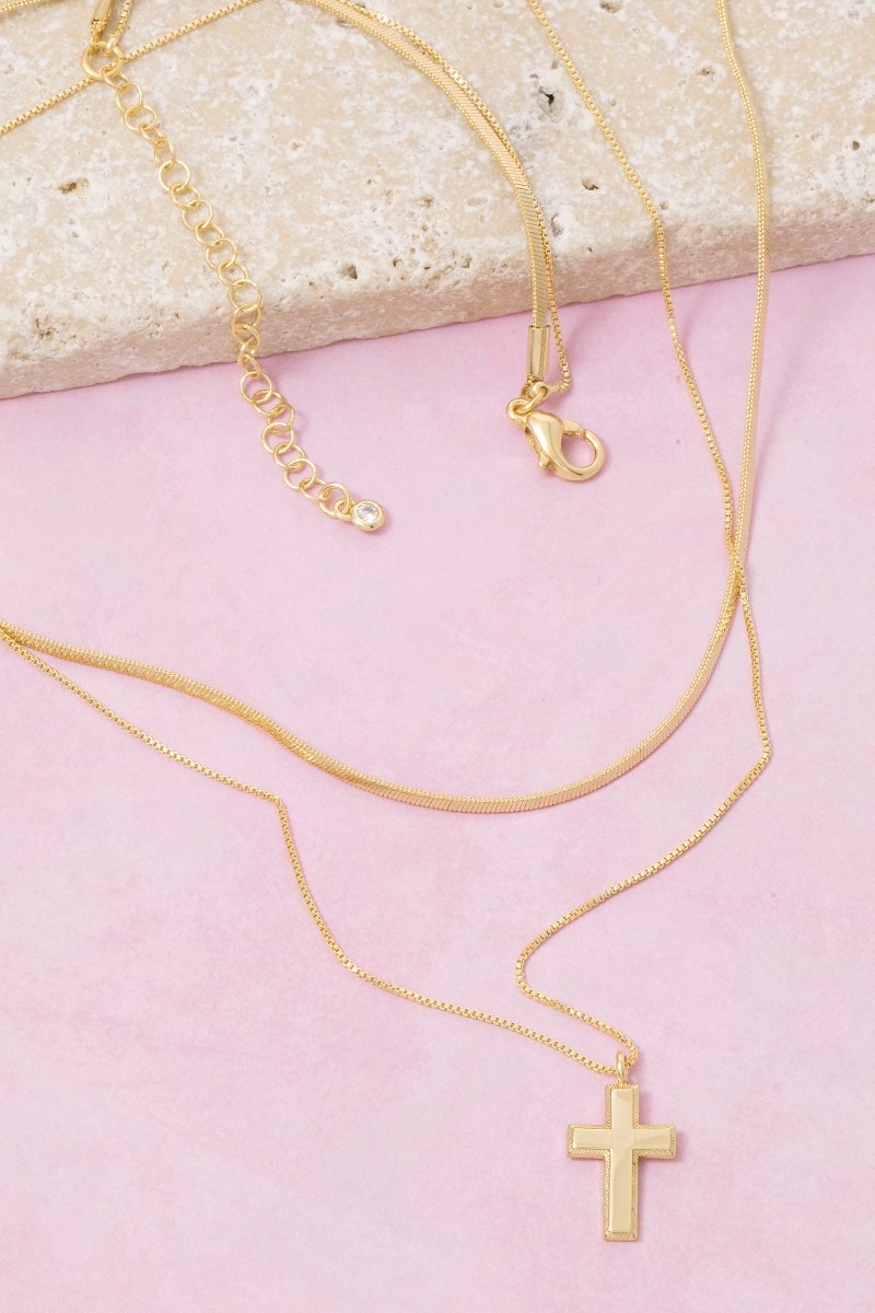 Gold Dipped Layered Cross Pendant Necklace