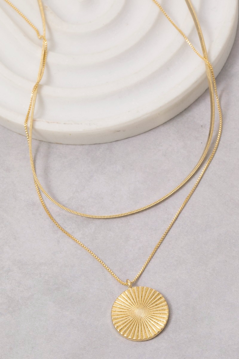 Gold Dipped Layered Disc Pendant Necklace