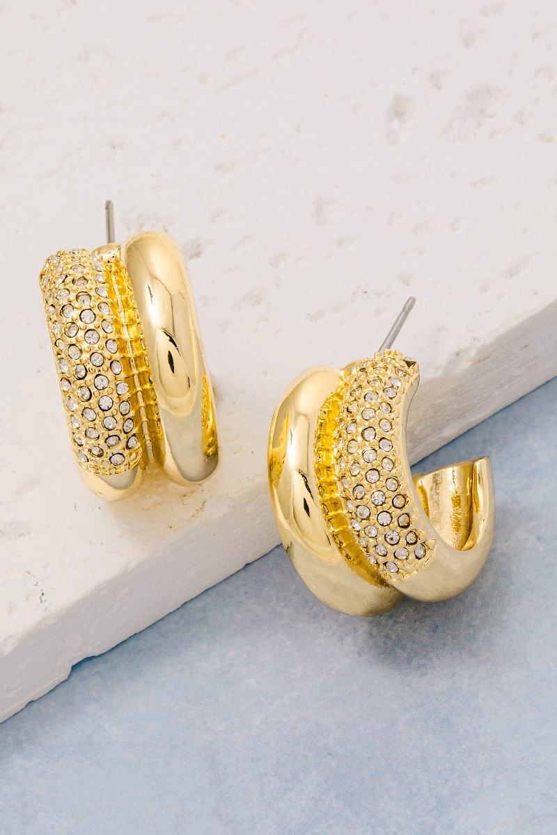 Gold Dipped Cz Two Row Hoop Earrings