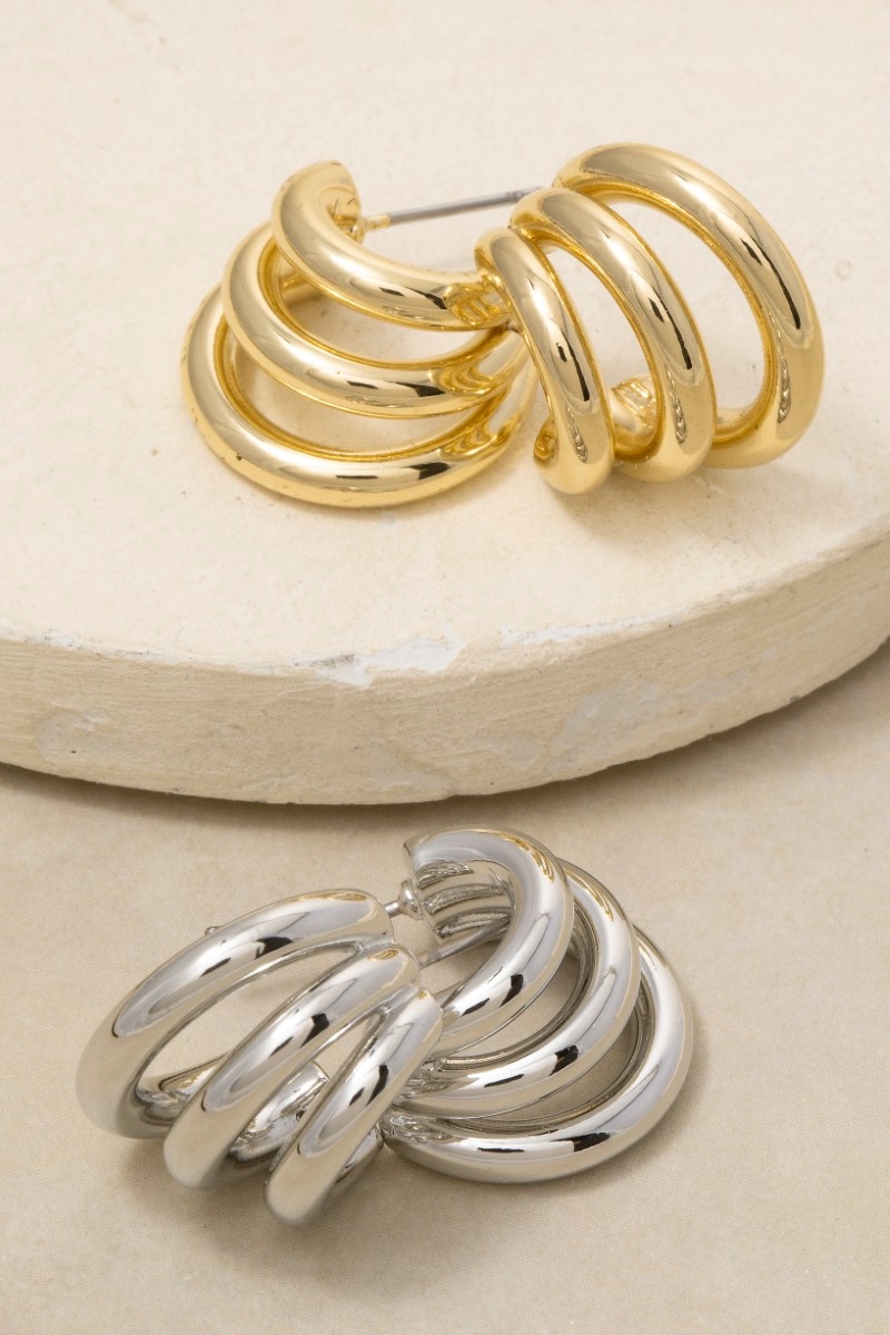 Gold Dipped Three Row Hoop Earrings