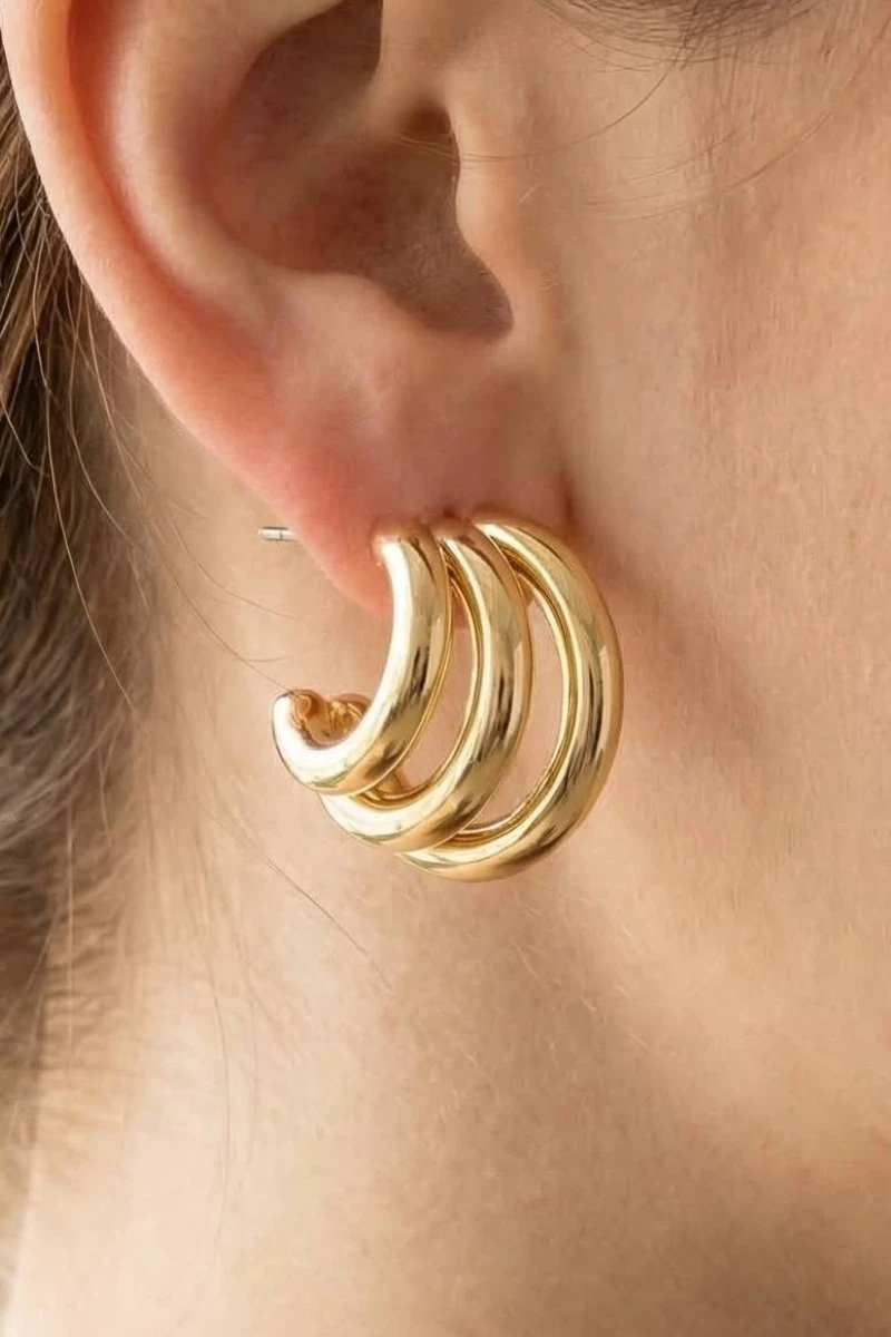 Gold Dipped Three Row Hoop Earrings