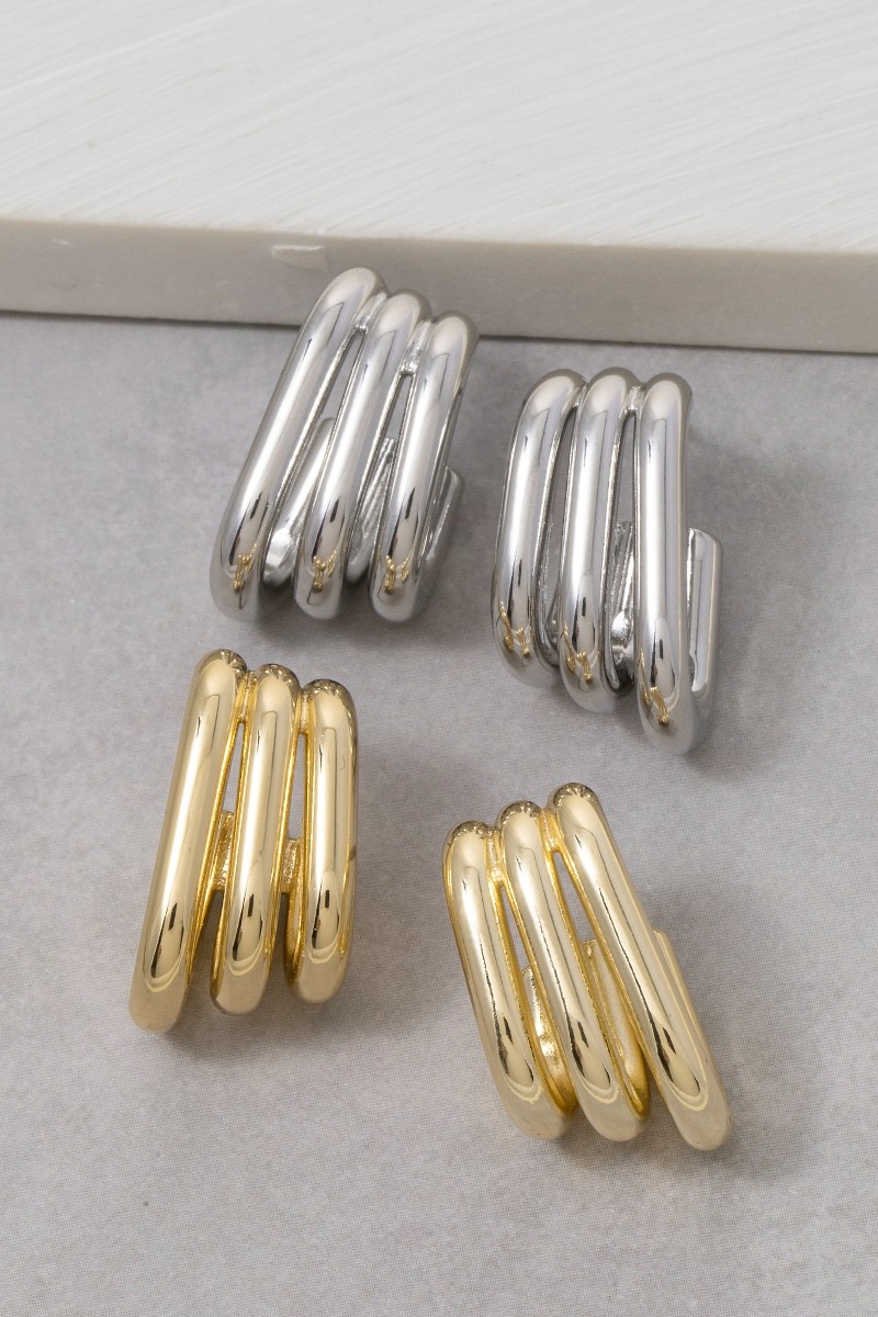 Gold Dipped Triple Layered Oval Drop Earrings