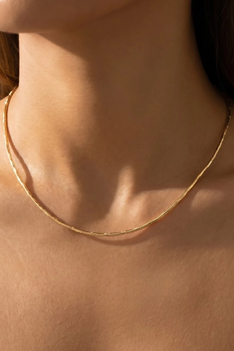 Gold Dipped Slim Flat Snake Chain Necklace