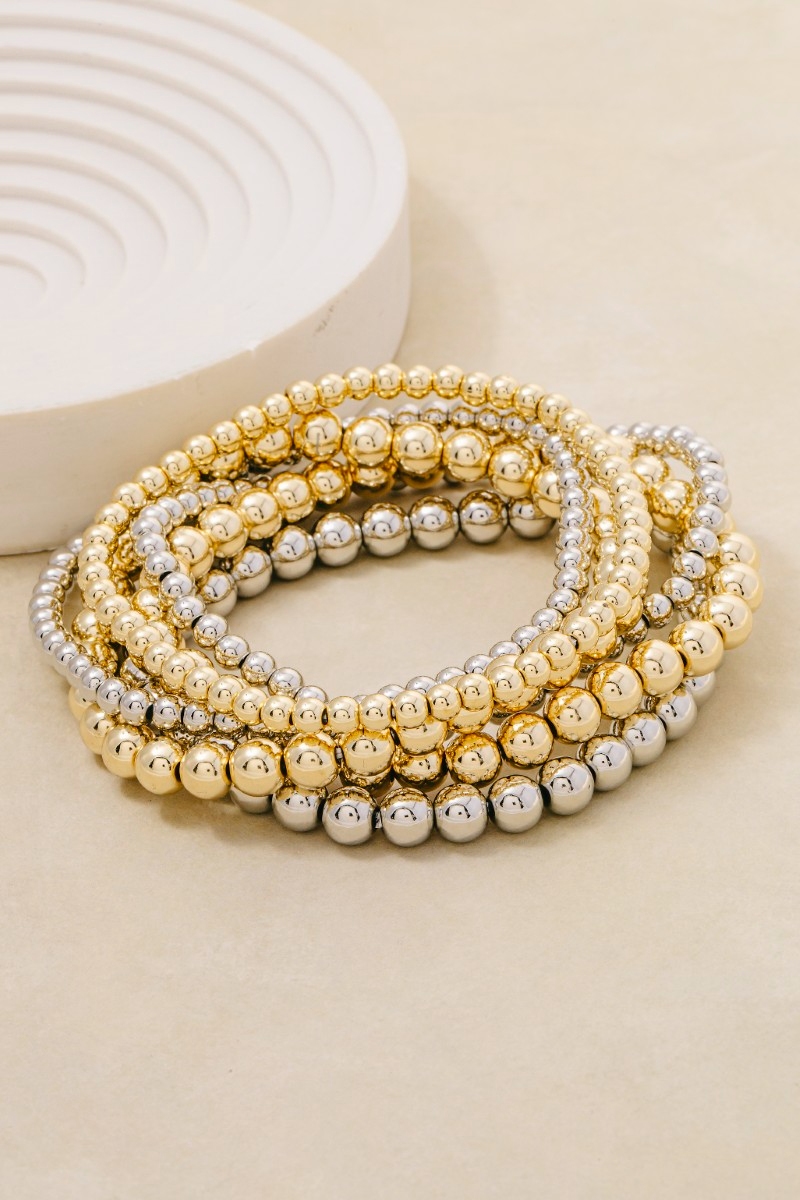 Gold Dipped Two Tone Six Piece Beaded Bracelet Set